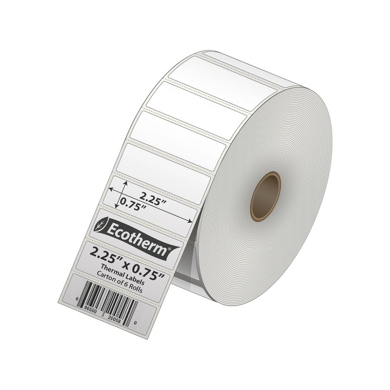 Ecotherm 2.25" x .75" Thermal Labels | 6 Rolls | 19890 Labels | fits Zebra, Munbyn, Rollo, Godex, Arkscan, iDPRT, Offnova Thermal Label Printers and More | Blank White Adhesive Stickers by Ecotherm - Image 2
